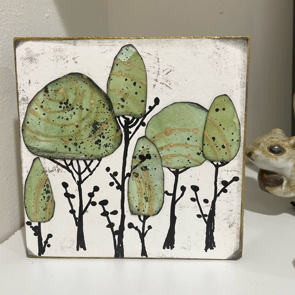 Mixed media collage wood block